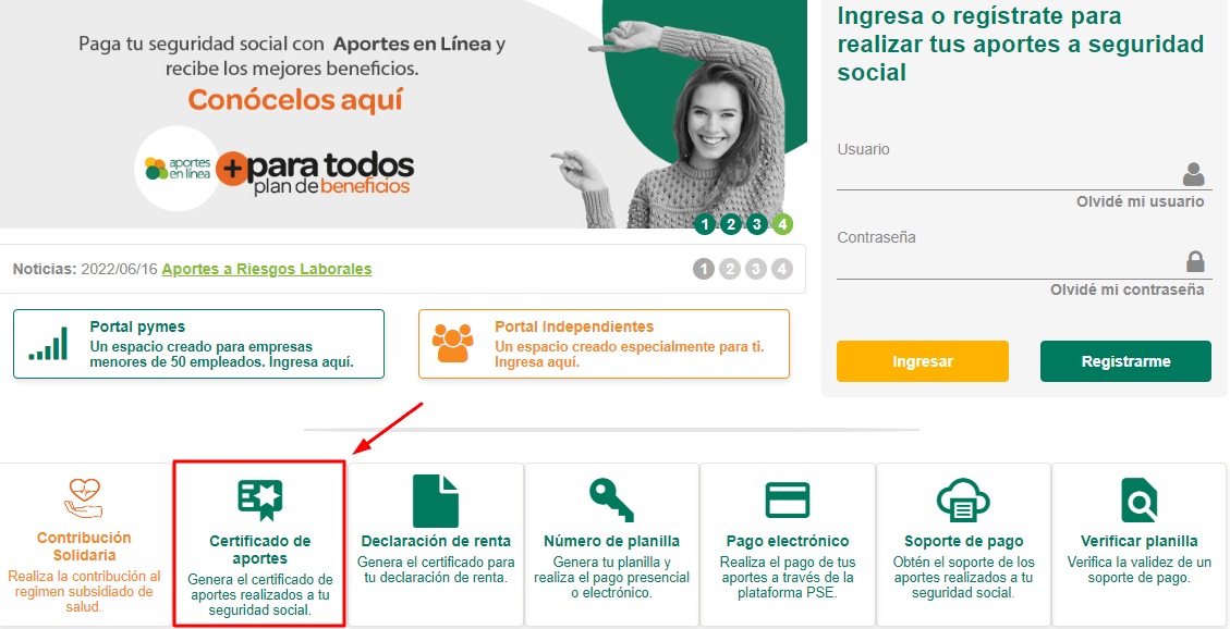aportes en linea planilla de pago