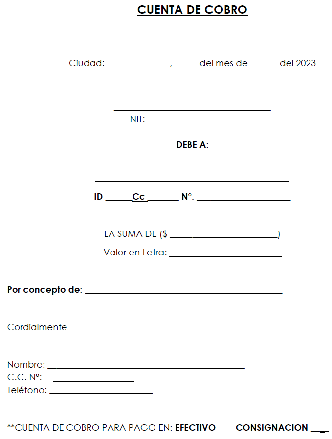 Cuenta De Cobro Formato De Ejemplo Word Pdf Excel 8201